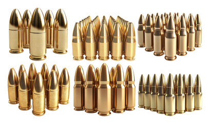 Golden Bullets Collection on Transparent Background for Ammunition Display