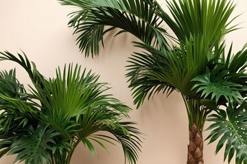 Fototapeta premium Tropical Palm Arrangement Highlighting Lush Greenery on Subtle Backgrounds