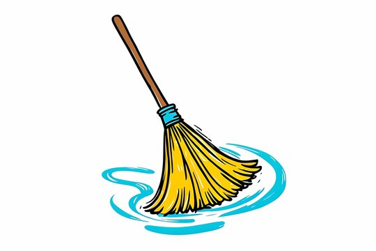 recommend clip art: A cartoon illustration of a broom sweeping a blue circle