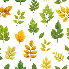 Obraz premium Vibrant Foliage Pattern with Diverse Autumn Leaves on White Background