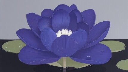 A vibrant blue lotus flower with petals and leaves, set against a subtle background, symbolizing beauty and tranquility.