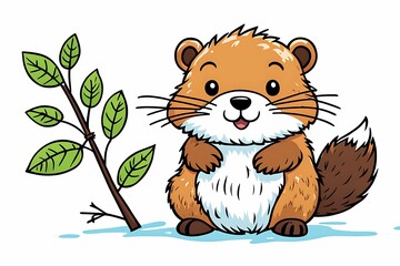 Obraz premium A Cute Cartoon Marmot Standing Next to a Plant
