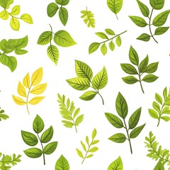 Obraz premium Seamless Floral Pattern with Vibrant Green Leaves on White Background