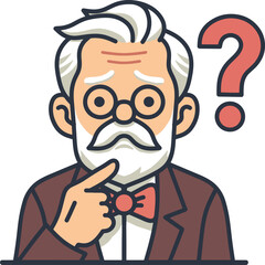 Old Man Thinking Question Design Illustration