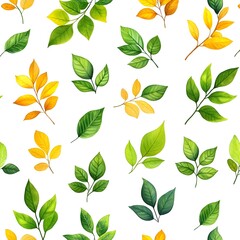 Seamless Natural and Fresh Leaf Pattern on White Background