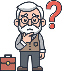 Old Man Thinking Question Design Illustration