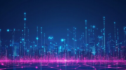 Fototapeta premium Futuristic Smart Digital City with 5G Network Connectivity and Global Social Media Integration