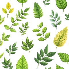 Fototapeta premium Seamless Natural Foliage Pattern with Vibrant Green Leaves on White Background