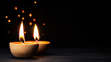 Two candles are lit on a dark background