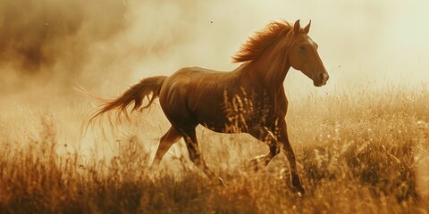 Arabian Horse Running on Meadow
