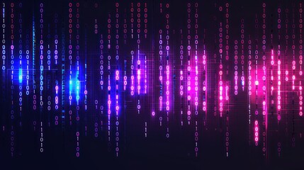 A vibrant digital visualization of binary data represented by colorful dots, suggesting technology and data flow.