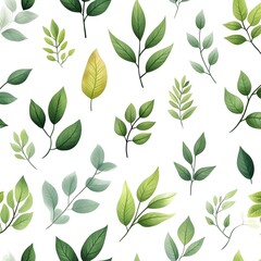 Seamless Nature Inspired Leaf Pattern on White Background