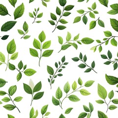 Seamless Repeating Pattern of Fresh and Natural Leaves on Minimalist White Background