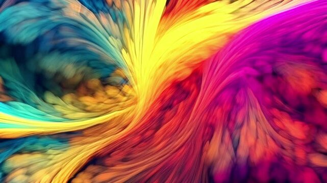 Latar belakang gerakan pola pusaran vertikal cairan berwarna unik dengan garis fraktal berwarna-warni yang indah. 4K