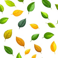 Fototapeta premium Seamless Natural Foliage Pattern with Vibrant Green and Autumn Leaves on White Background