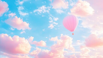 Obraz premium Pink Hot Air Balloon Flying in a Blue Sky with Clouds