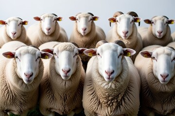 Fototapeta premium Isolated White Sheep Collection on Clean Background Expressive Fauna Group Images