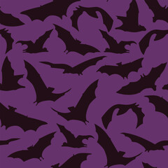 vector drawing seamless pattern with bat silhouettes, halloween background, hand drawn illustration