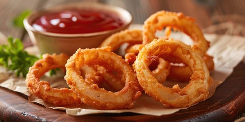 Crispy onion rings served with dipping sauce