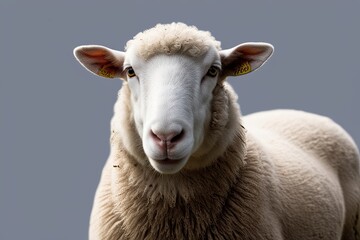 Fototapeta premium Elegant Sheep Portrait Showcase on White Background