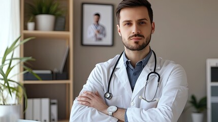 male doctor with a stethoscope, giving off a professional and approachable vibe