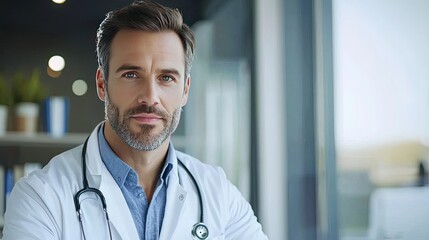 male doctor with a stethoscope, giving off a professional and approachable vibe