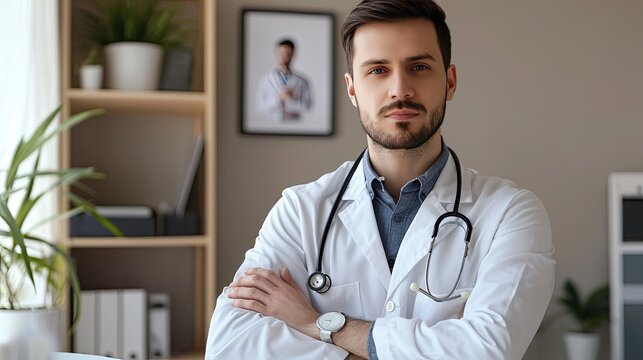 male doctor with a stethoscope, giving off a professional and approachable vibe