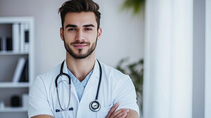 male doctor with a stethoscope, giving off a professional and approachable vibe