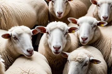 Fototapeta premium Isolated White Sheep Collection with Expressive Animals on Clean Background