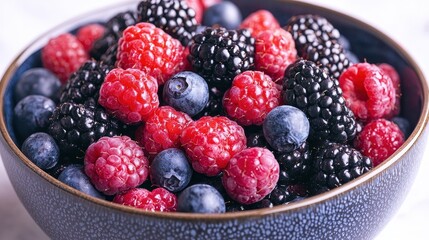 Fresh Raspberries Blackberries Blueberries Bowl Close Up Macro