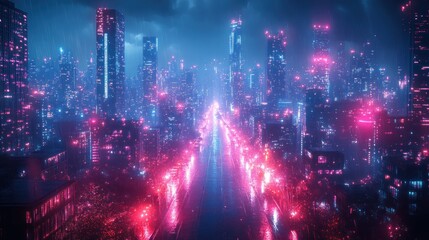 Neon Cityscape in the Rain