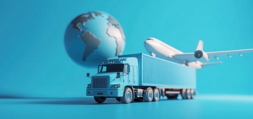 Global Transportation and Logistics: A Semitruck, Airplane, and Globe