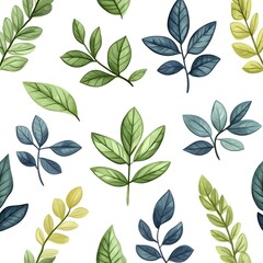 Fototapeta premium Seamless pattern with vibrant and varied natural leaves on clean white background