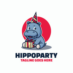 Vector Logo Illustration Hippo Party Simple Mascot Style