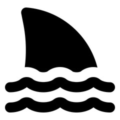 Shark fin icon in solid-filled glyph style. Simple ocean alert symbol vector illustration — pixel-perfect icon.