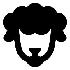 Sheep head icon in solid-filled glyph style. Simple goat symbol vector illustration — pixel-perfect icon.