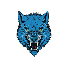 Vector logo wolf on white background side view, wolf icon, wolf head, wolf sticker. Blue Esport mascot fox, wolf logo