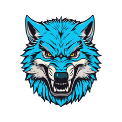 Vector logo wolf on white background side view, wolf icon, wolf head, wolf sticker. Blue Esport mascot fox, wolf logo