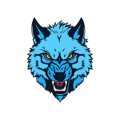 Vector logo wolf on white background side view, wolf icon, wolf head, wolf sticker. Blue Esport mascot fox, wolf logo