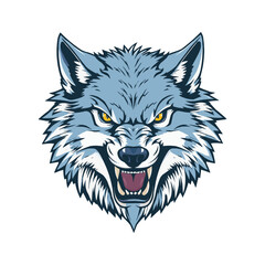 Vector logo wolf on white background side view, wolf icon, wolf head, wolf sticker. Blue Esport mascot fox, wolf logo