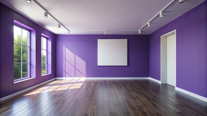 In this vacant, yet dramatic room, solid violet-purple walls stand sentinel, a blank canvas patiently waiting for
