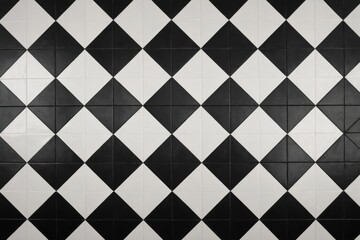 Close-up black white tiled wall tiles are arranged Black and whi