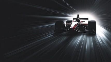 illustration of a speeding f1 car with white light silhouette on black background for advertising poster banner wallpaper design