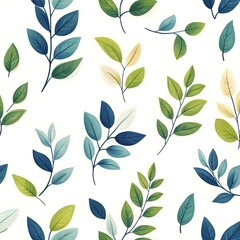 Fototapeta premium Seamless Pattern with Various Fresh and Natural Leaves on White Background