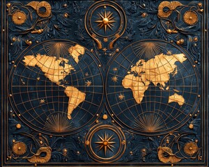 Naklejka premium Blackboard with a chalk illustration of ancient world maps