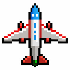 Fototapeta premium Pixel Art Airplane Icon Retro Gaming 8 Bit Airplane Graphic for Digital Design