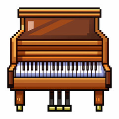 Fototapeta premium Pixel Art of Wooden Piano with Keys and Pedals in Retro Gaming Style