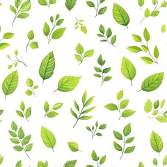 Seamless Repeating Pattern with Fresh Natural Leaves on White Background