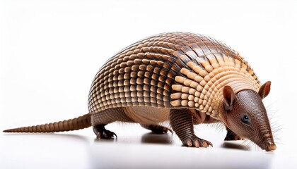 Nine-banded armadillo on a white background isolated for study