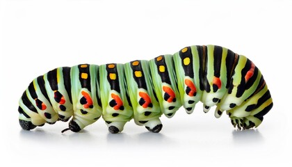 Naklejka premium Colorful swallowtail caterpillar on a white background closeup